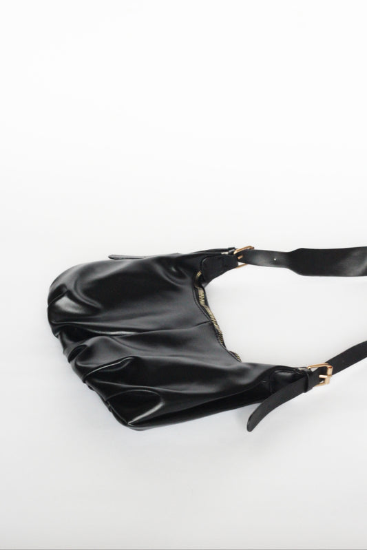 ELLA Black Ruched Cross Body Bag