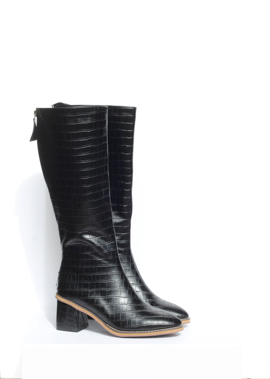 GIULIA, Black Croc Knee High Boots